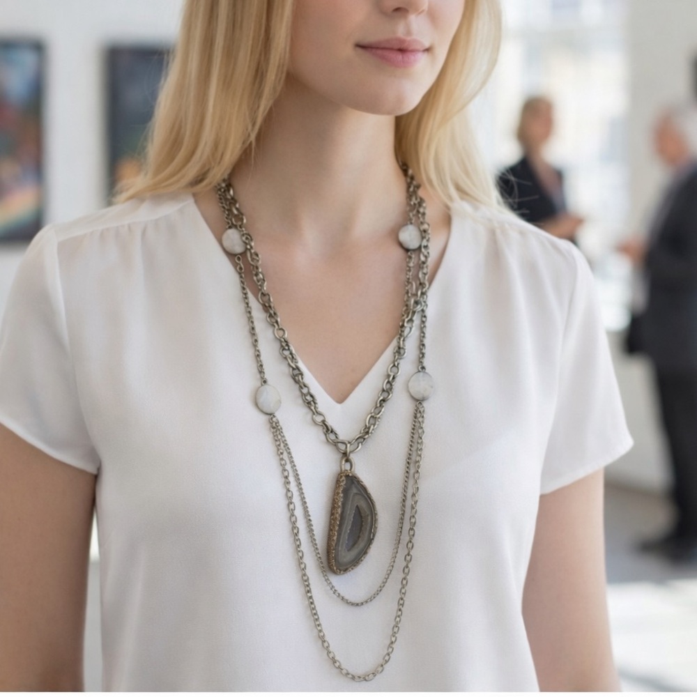 Chico’s Agate Slice Convertible Necklace NWT (BR333/3)